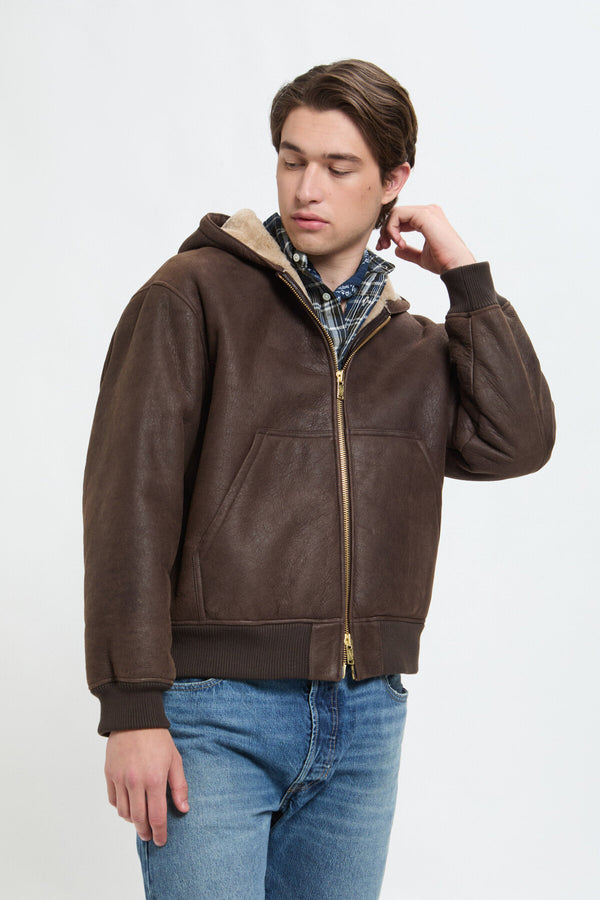 Felpa con cappuccio in shearling