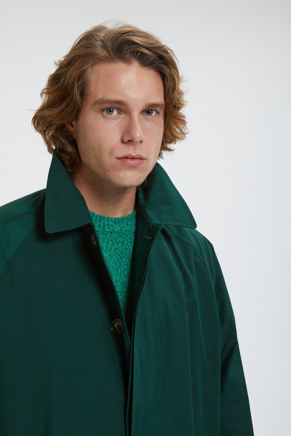 GALLARDAGALANTE シャンブレーオーバーコート　ブルー　グリーン Men Cloth Coat G12 | Baracuta